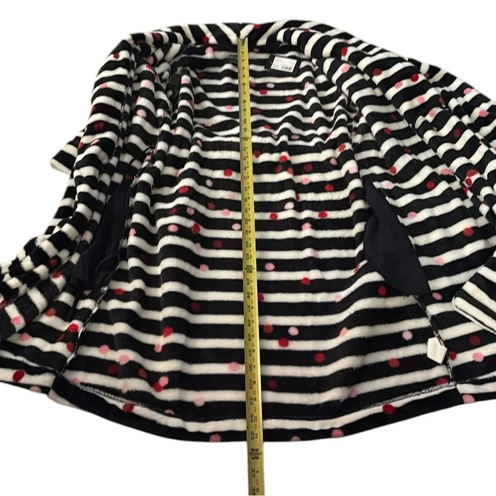 NWT Kate Spade Short Robe Black and White Striped with Pink and Red Accents